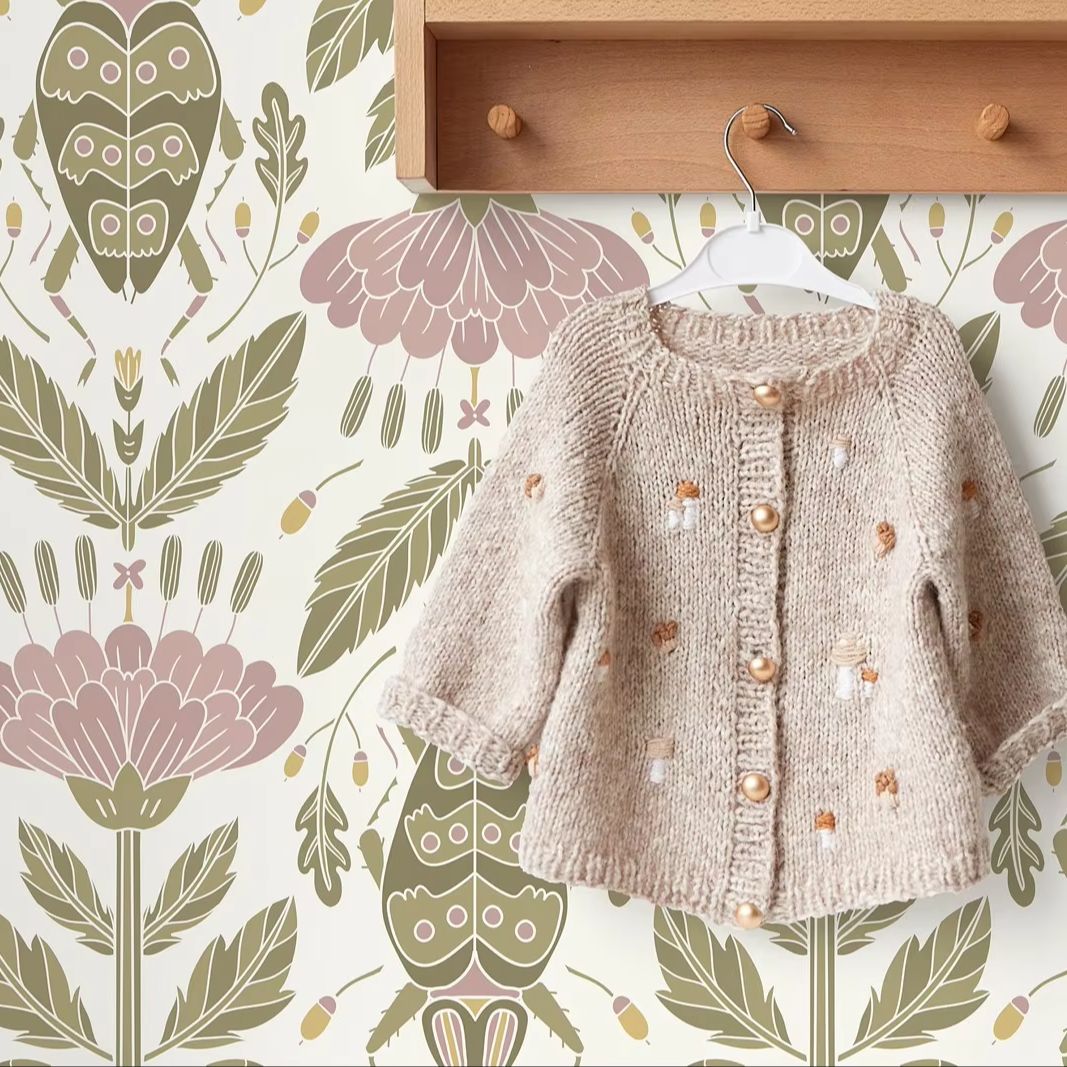 Pink Floral and Beetle Wallpap - Herbal Wallpaper recension och pris