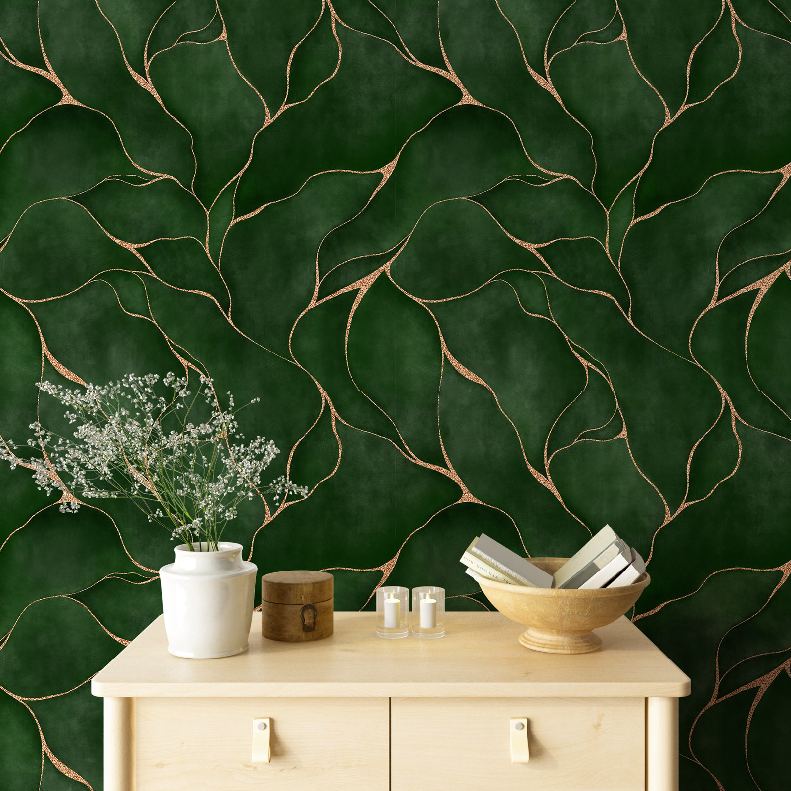 Green Watercolor Leaves Wallpa - Herbal Wallpaper recension och pris